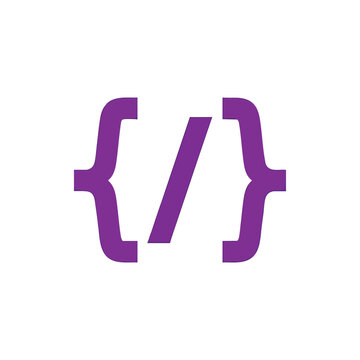 Purple programming code brackets symbol icon isolated on white.