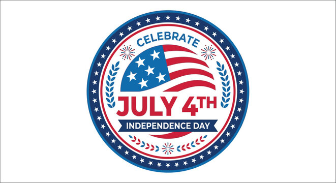 July fourth independence day badge vector illustration with american flag