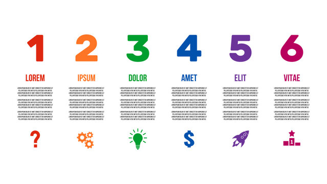 6 steps column diagram inforgaphic, report or presentation vector template, business process or timeline illustration