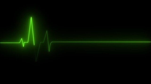 Medical concept of a heartbeat waveform fading to a flatline on a dark background representing. neon heart cardiogram animation on black background. Neon glowing Heartbeat line.4k video animation 