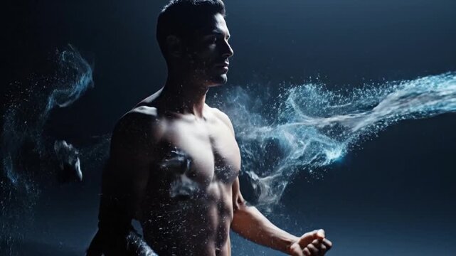 Cognitive Peak Performance Flow State Human Silhouette Dissolving Laminar Flow Abstract Energy Dark Space Layout