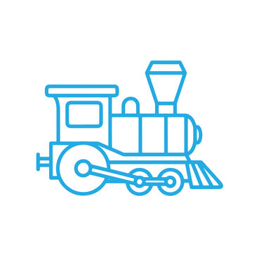 blue train engine icon with single car on white background