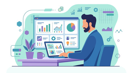 Fototapeta premium Data Analyst Working on Dashboard – Business Intelligence, Analytics and Reporting Workspace Concept
