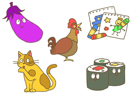 あいうえお表_「な」行_なす、にわとり、ぬりえ、ねこ、のりまき