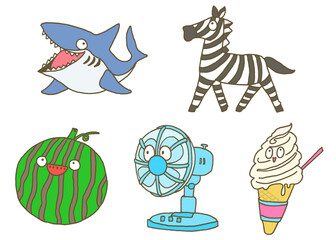 あいうえお表「さ」行_さめ、しまうま、すいか、せんぷうき、そふとくりーむ © shammu