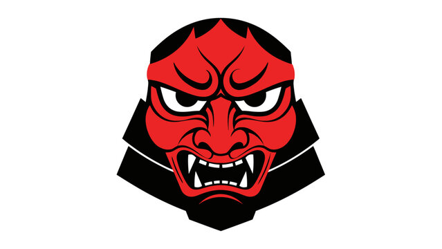 Japanese Oni Mask Tattoo Design, Red Demon Face, Scary Tribal Art