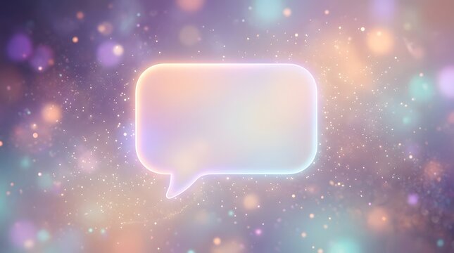 floating empty chat bubble icon on cosmic bokeh background with soft glowing light