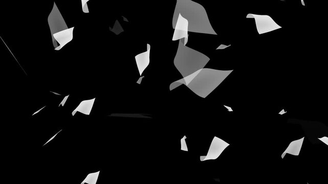 White paper falling from above overlay, black background, Flying White Paper in the Wind With Luma Matte,
Pages falling white paper book literature business school 4k