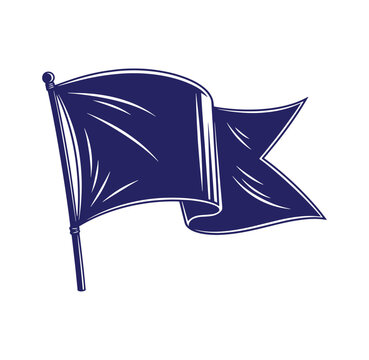 Navy blue flag waving on a pole with a round finial  symbol of signal or announcement