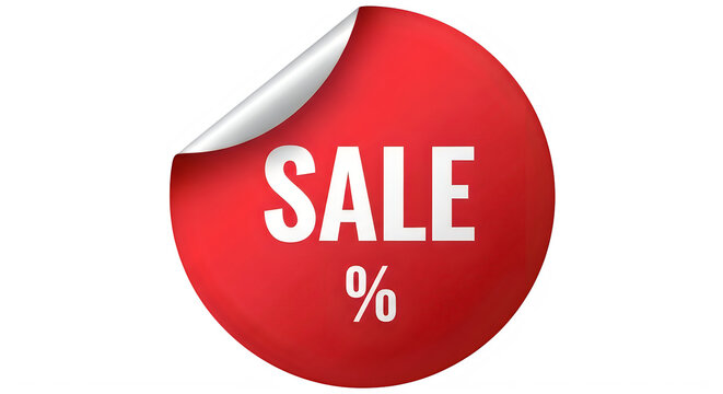 Red sale sticker with a curled corner isolated on transparent background