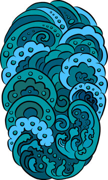 Japanese wave vector illustration for T-shirt.Traditional Chinese wave and sunrise.Beautiful line art of nature for printing on shirt.Asian art for doodle and painting on background.