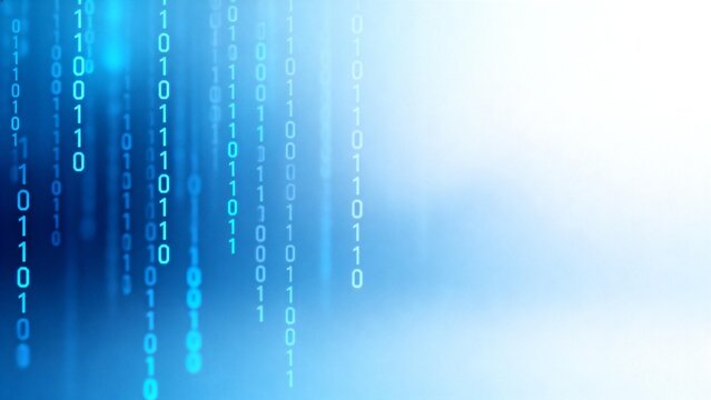 Binary code falling on blue background