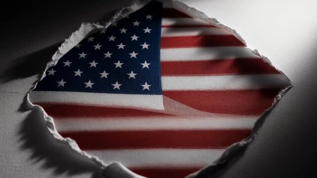 Torn paper reveals American flag beneath surface