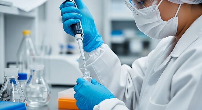 Scientist handling liquid in laboratory