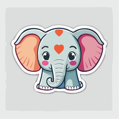 Fototapeta premium Cute Cartoon Elephant Sticker with Hearts