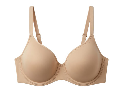 A seamless beige t-shirt bra with adjustable straps, presented in a clean studio shot with a white background, emphasizing comfort and everyday wear.