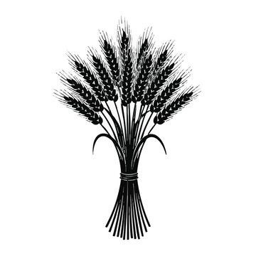 Wheat Bundle, Black and White Illustration, Vector Graphic, Agricultural Icon