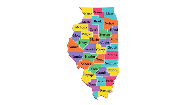 Illinois State Map with County Names, Colorful Illustration, Graphic Resource with Copy Space