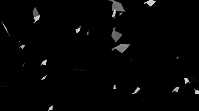 Falling White Paper Documents With Luma Matte, White papers falling down on black background. 
Pages falling white paper book literature business school 4k
