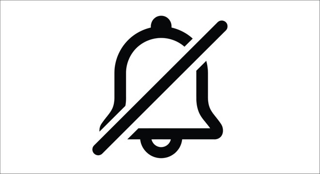 Notification bell icon with slash black silhouette on white background