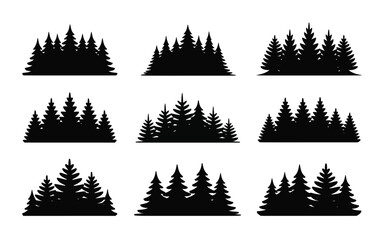 Fototapeta premium Black silhouettes of various pine tree forests on white background