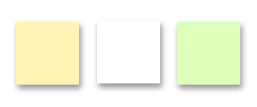 Yellow, white and green sticky notes isolated on a transparent background. Vector element template ready for your design, eps10