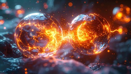 Obraz premium A mesmerizing depiction of two glowing orbs emitting vibrant orange light
