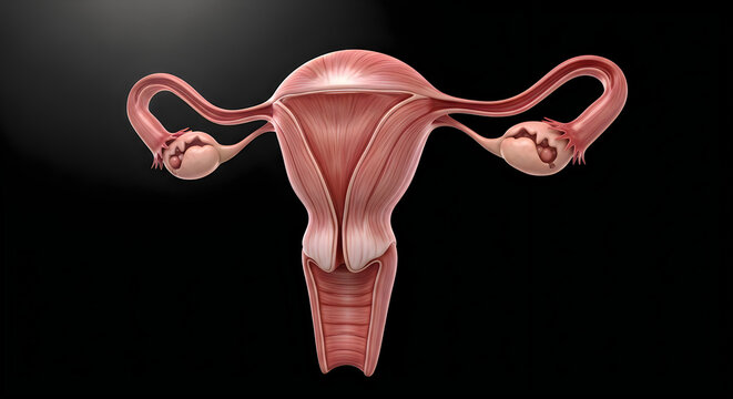Anatomical illustration of the human female uterus and fallopian tubes