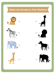 Obraz premium Match the Animals to Their Shadows. Educational worksheets for children