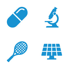 Fototapeta premium Title: blue flat of shopping cart football tennis racket and dog silhouette on a white background