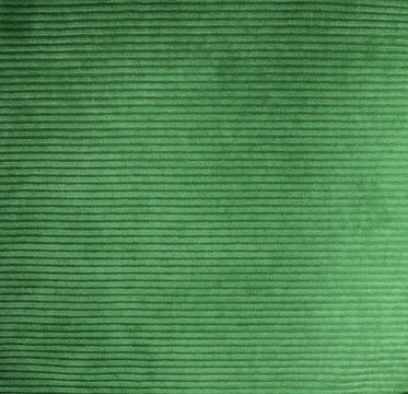 Green corduroy fabric texture background with horizontal ribbed pattern