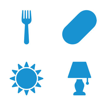 Title: flat blue of a fork pill sun and lamp on a white background (808