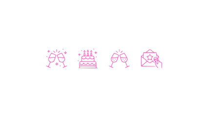 Fototapeta premium Icons showing cake, gifts, and festive elements.