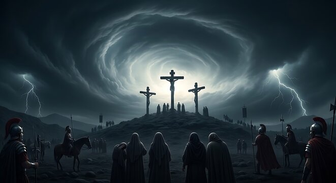 People gather at crucifixion site.