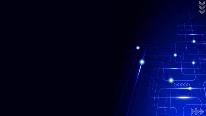 Obraz premium Cyber Security Network Interface. Abstract Blue Background with High Tech Circuit Lines and Data Nodes.