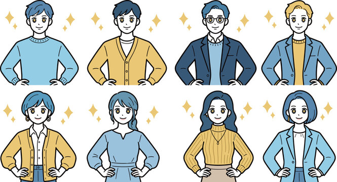 自信に満ちた男女セット｜期待・成長・モチベーションを表す人物イラスト