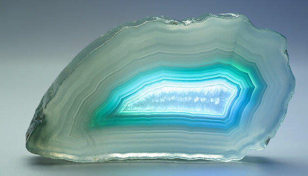 Stunning Translucent Teal Agate Slice with Glowing Center Generative AI