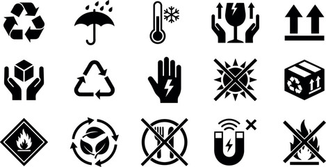 Shipping and handling symbols collection a guide to package care © Razia