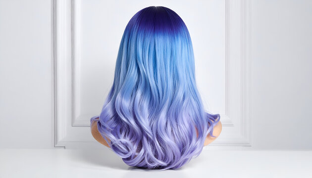 Ombre Blue Purple Wig Long Wavy Synthetic Hair.
