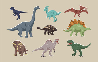 Set of dinosaur's illustration. Flat vector geometric style. © Irkhamsterstock