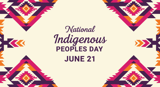 National Indigenous Peoples Day banner with geometric tribal patterns and decorative borders for cultural celebration and awareness event design