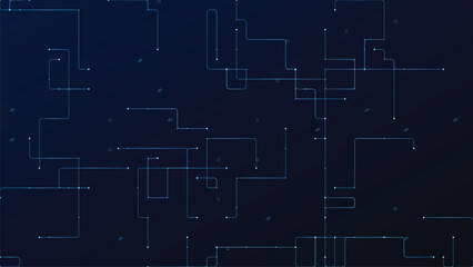 Fototapeta premium Abstract Technology Background Vector - Dark Blue Technical Design with Glowing Circuit Lines, Interconnected Nodes, and Digital Network Pattern for Cyber Security, Data Science, and Web Background.