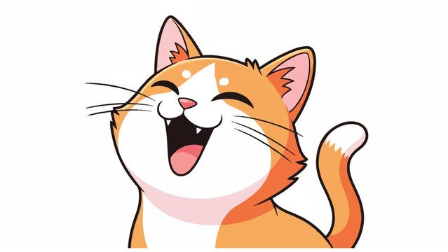 Cartoon orange cat laughing happily.