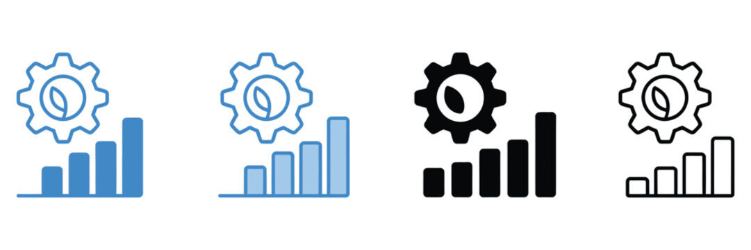 Resource efficiency icon sheet multiple style collection, modern icon pack representing optimized resource use, waste reduction, and sustainable management for environmental
