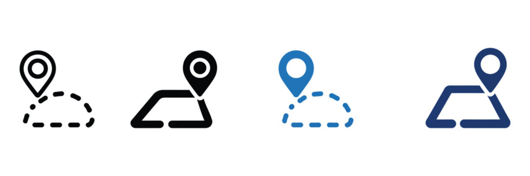 Route path multiple style icon design vector, navigation route with start and end markers symbolizing travel direction and journey, clean set in outline, solid, and flat styles