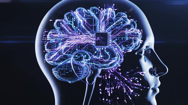 Human head with glowing brain circuitry ideal for tech startups and software promos