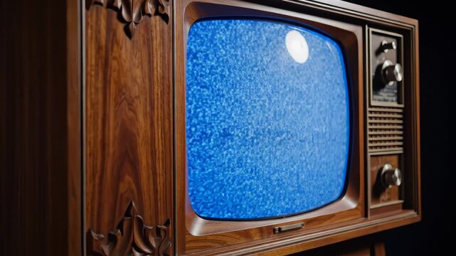 Vintage wooden television with static screen perfect for UI/UX design and motion graphics