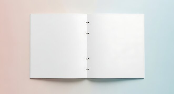 Blank Open Binder with White Pages on a Pastel Background.