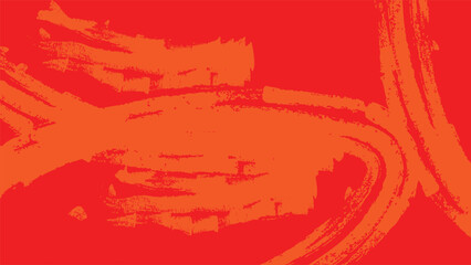 Obraz premium Orange abstract brush strokes on red background with rough texture.