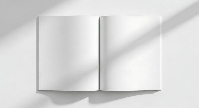 Blank Open Book Mockup with Soft Shadows and Light.